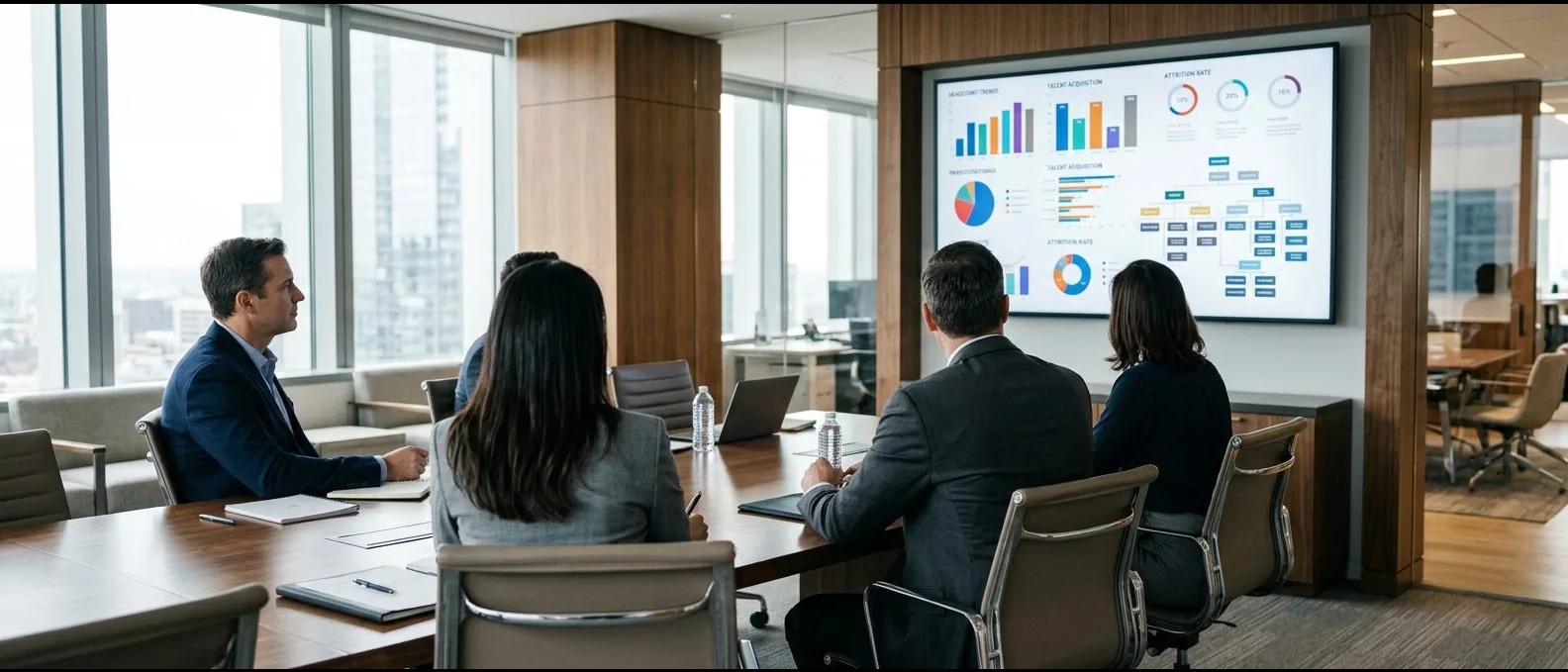 HR leadership reviewing headcount, attrition and succession data